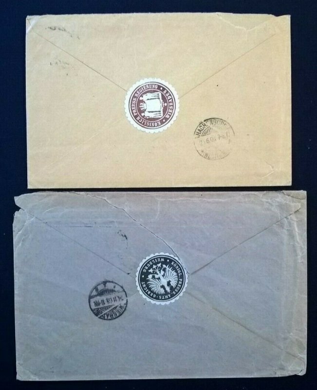 Deutschland PRUSSIA 1903 FREI durch Ablösung Two Covers WIESBADEN WEILBURG