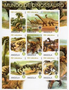 Angola 2000 DINOSAURS - SCOUTS AND ROTARY EMBLEMS Sheetlet (9) IMPERFORATED MNH