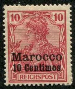 German Offices Morocco SC# 9 o/p'd  10 Centines on Germany MH