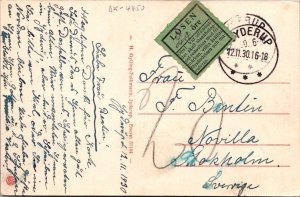 SCHALLSTAMPS SWEDEN 1930 PICT POSTCARD JYDERUP CANC LABEL ADDR STOCKHOLM