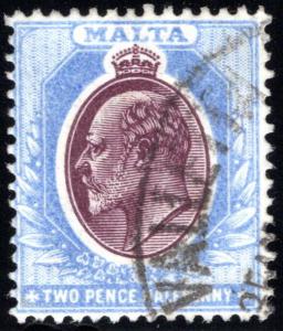 24 Malta, 2½p, ultra & brown vio, wmk. 2, p.14, used, F