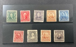 UNITED STATES #300-308, 1902-03, 9 regular issues,1¢//13¢, F-VF, MH. CV $425