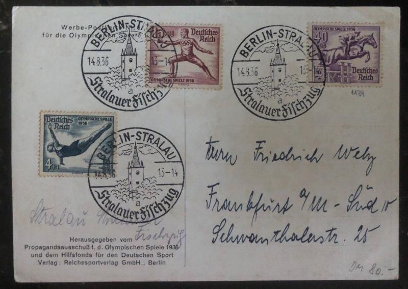 1936 Berlin Germany Picture Postcard Cover Torch relay race Olympic T Frankfurt