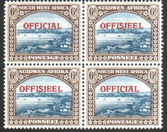 SOUTH WEST AFRICA 1945-50 6d OFFICIAL block of 4 MNH SG022 cat £50........25642y