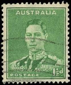 AUSTRALIA Sc 181B USED - 1941 1½p King George VI - Pf 15x14 -  Sound, No Faults