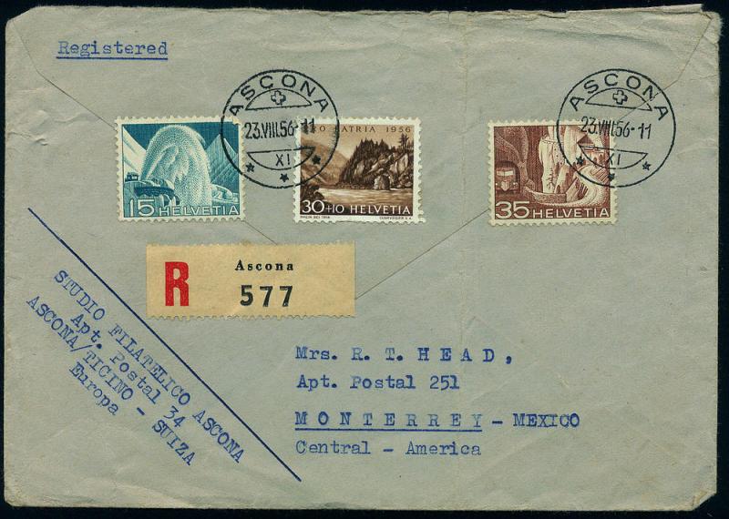 SWITZERLAND 331,335,B255 Registered cover to Mexico (60)