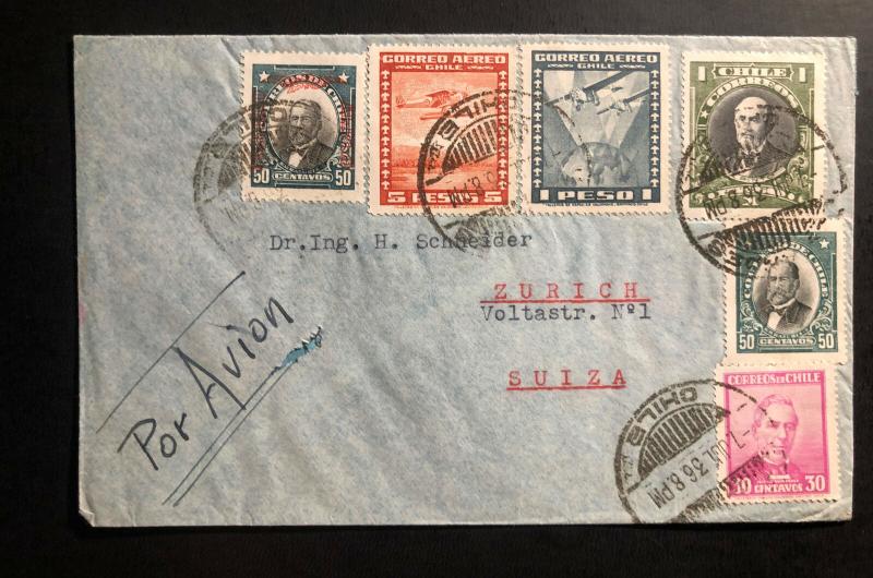 1936 Los Andes PO Chile Airmail Cover to Zurich Switzerland