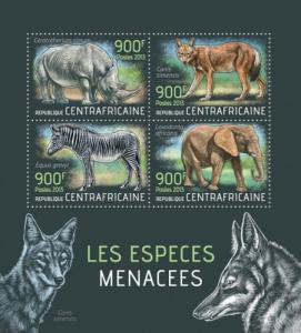 CENTRAFRICAINE 2013 SHEET ENDANGERED ANIMALS ELEPHANTS ZEBRAS RHINOS WILDLIFE