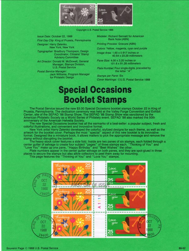 US SP839 Special Occasions 2398a Souvenir Page FDC