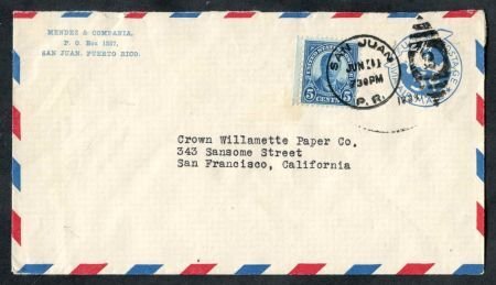 US Puerto Rico 1934 Early Airmail cover with 637 on UC2 var