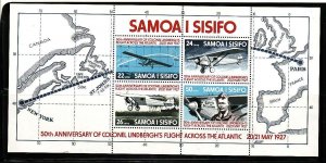 Samoa-Sc#453a- id9-unused NH sheet-Planes-Charles A Lindbergh-1977-