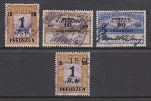 Germany, Prussia, 1929 & 1930 Court Fee revenues, 4 different, sound, F-VF