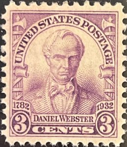 Scott #725 1932 3¢ Daniel Webster MNH OG VF minor crease on gum
