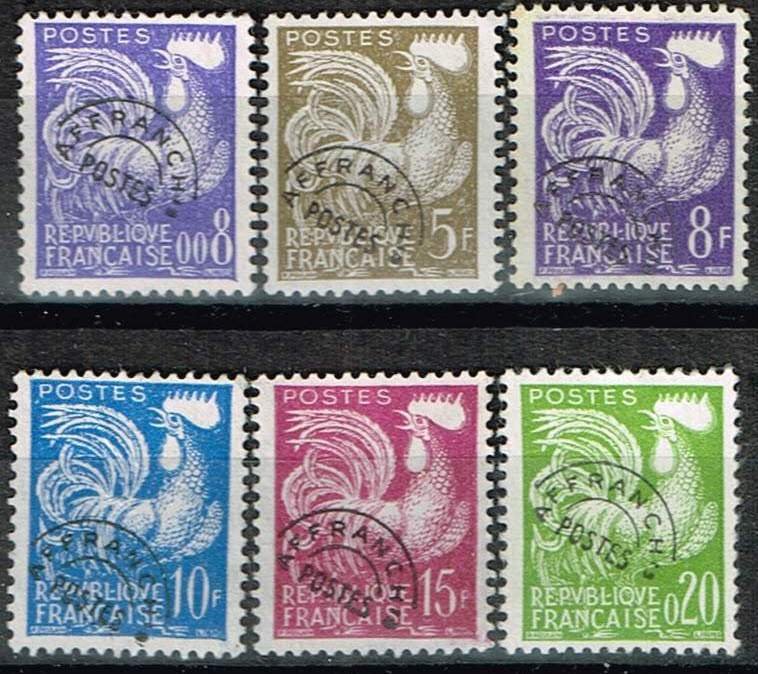 France 1959, Sc.# 840, 910, 842, 844, 911 used, Gallic Rooster