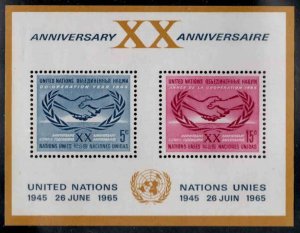 United Nations #145 ~ Souvenir Sheet ~ 20th Anniversary of UN ~ Mint, NH  (1965)