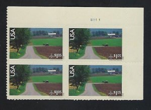 C150 $1.05 LANCASTER PA - MNH PLATE BLOCK OF 4 SELF ADHESIVE STAMPS