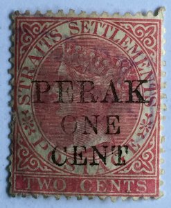 Malaya 1890 PERAK opt Straits Settlements QV 1c on 2c USED SG#42 M2468