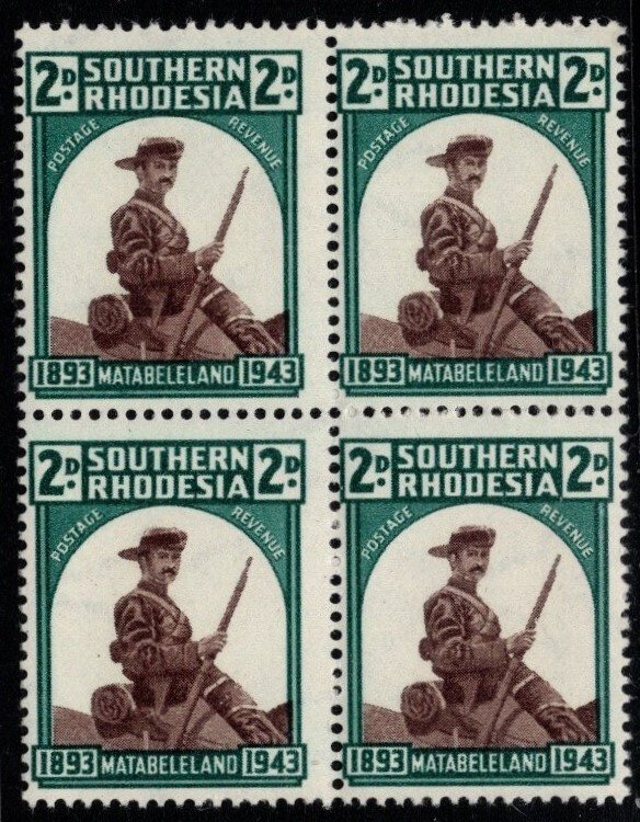 1943 Southern Rhodesia Scott #- 64 Matabeleland 50th Anniversary Block/4 MNH