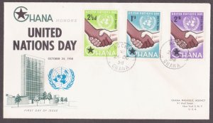 GHANA - 1958 UNITED NATIONS DAY - 3V- FDC REGISTERED