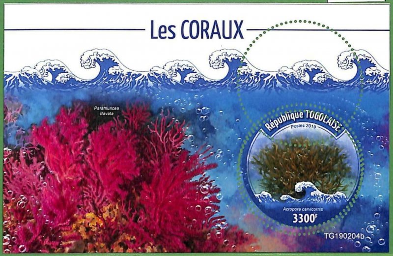 A3005 - TOGO, ERROR MISSPERF, Souvenir sheet: 2019, Corals, Marine Life