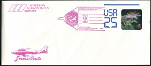 U617 US 25c envelope Stockton Airshow 1990 cover, Snowbirds cancel