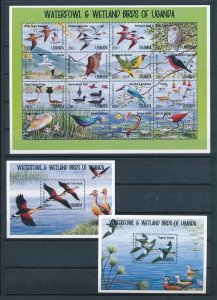 [110695] Uganda 1995 Birds v�gel oiseaux waterfowl with 2 souvenir sheets MNH