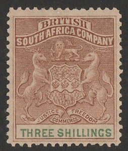 RHODESIA 1892 Arms 3/- brown & green.