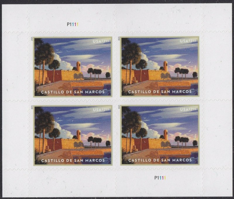 US 5554 Priority Mail Castillo de San Marcos $7.95 sheet 4 stamps MNH 2021