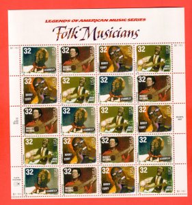 3212-15  Folk Musicians  SHEET 32¢  FACE $6.40  MNH  1998