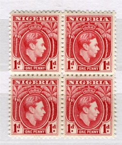 NIGERIA; 1938 early GVI issue Mint hinged 1d. BLOCK of 4