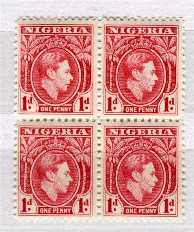 NIGERIA; 1938 early GVI issue Mint hinged 1d. BLOCK of 4