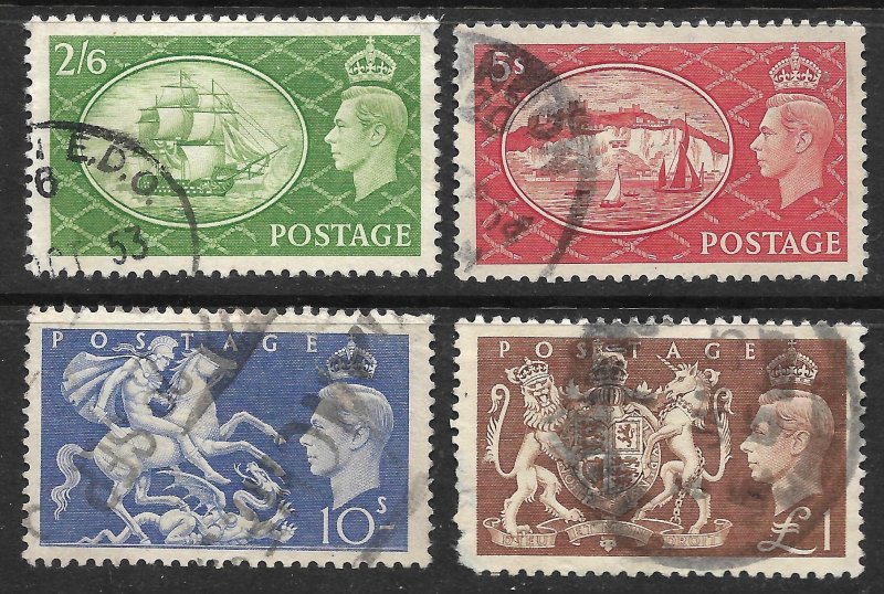 Doyle's_Stamps: Used Set of 1951 KGVI Jumbo Issues, Scott #286 to #289