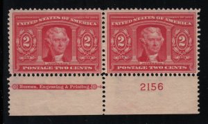 1904 Sc 324 Louisiana Purchase 2c MNH full OG plate number & imprint pair 2156B