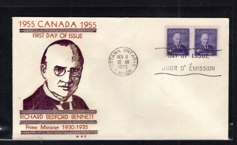 Canada #357 (1955 PM Bennett issue) on unaddressed  H&E-A FDC