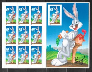 USA 3138, Bugs Bunny souvenir sheet, special die cuts, MN...