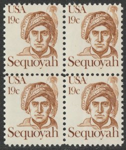 1980 Sequoyah Block of 4 19c Postage Stamps, Sc# 1859, MNH, OG