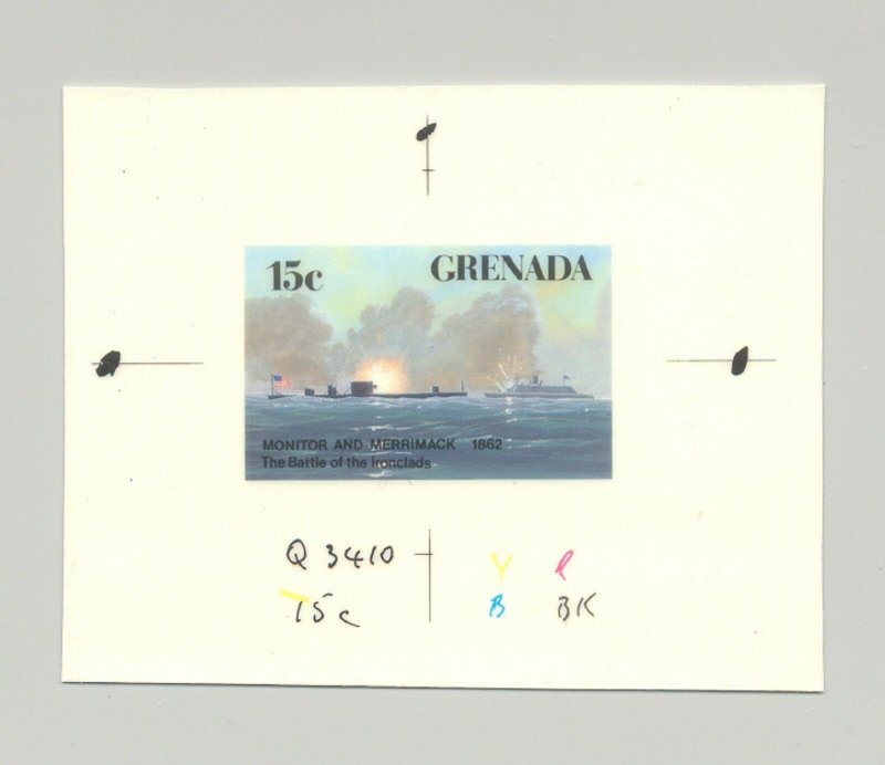 Grenada #1517 Monitor & Merrimack Civil War Submarine 1v imperf chromalin proof