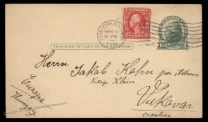 USA 1915 WWI Upfranked Postal Stationery Vukovar Croatia Austria Cover 88907