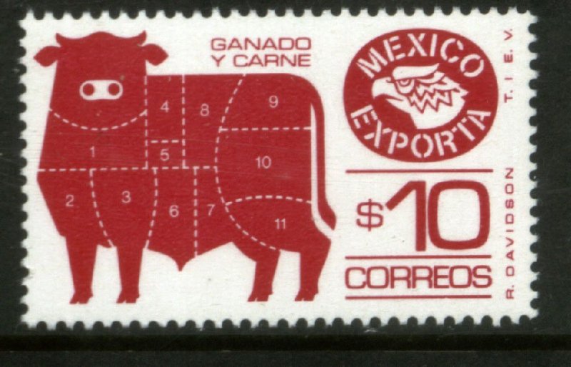 MEXICO Exporta 1491, $10P Cattle Meat Fluor Paper 8. MINT, NH. F-VF.