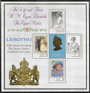 Lesotho #1207  5M  100th Birthday Queen Mother'  Sheet of 4  (MNH)...