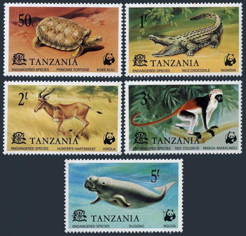 Tanzania 82-86,MNH. Endangered Species,WWF,1977.Tortoise,Crocodile,Dugong,