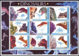 Benin 2003 Dinosaurs (IV) Minerals Sheet MNH