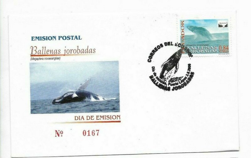 ECUADOR YEAR 2000 WHALES MARINE LIFE BALLENAS JOROBADAS SEA FDC COVER