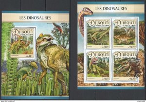 2017 Djibouti Dinosaurs Prehistoric Animals #1453-56+Bl543 ** Fd1125