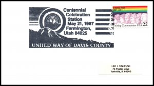 US Centennial United Way 1987 Farmington,UT Cancel Cover