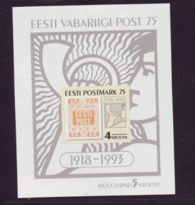 Estonia Sc 260 1993 75th Anniversary stamp souvenir sheet mint NH