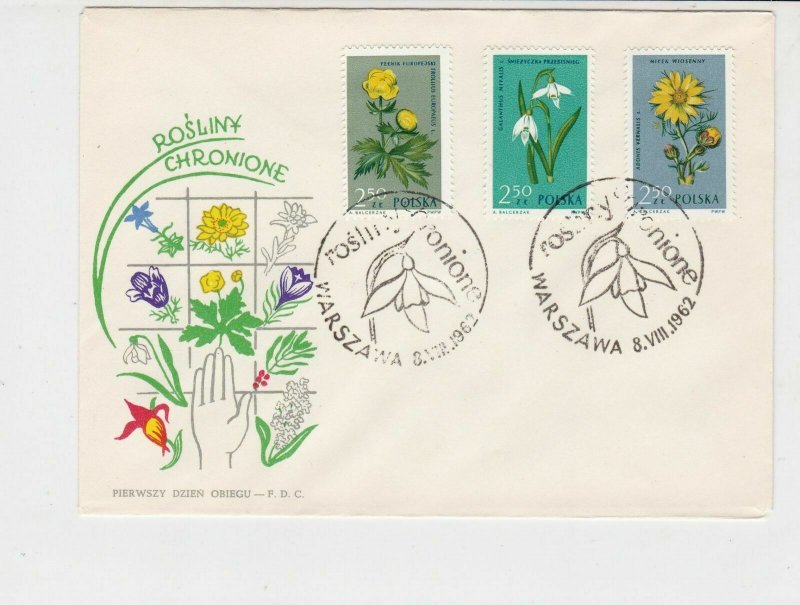 Poland 1962 Protected Plants Picture Snowdrop Slogan FDC Stamps CoverRef 25079