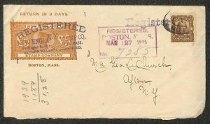 USA #307 STAMP BOSTON MASSACHUSETTS NEW ENGLAND STAMP DEALER REGISTERED COVER