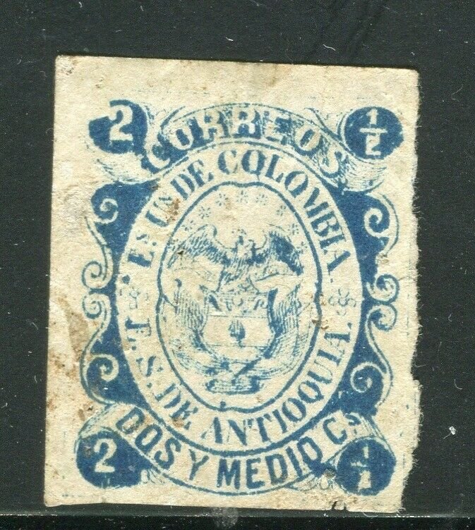 COLOMBIA ANTIOQUIA 1860s classic Imperf issue Mint hinged 2.5c value