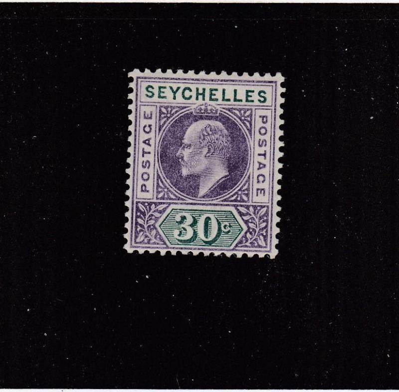 SEYCHELLES (MK2673)  #44  VF-MH   30c  EDWARD VII PURPLE & GREEN